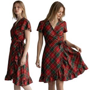 Gymboree Holiday Tartan Plaid Wrap Dress Ruffle Trim Christmas Cozy Chic Size M